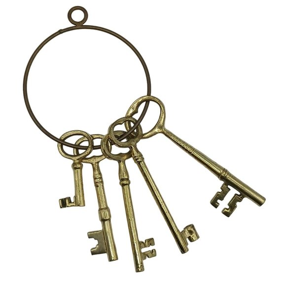 Vintage Other - Vintage Brass Skeleton Keys on Jailers Ring 5 Large Metal Decorative Set Home De